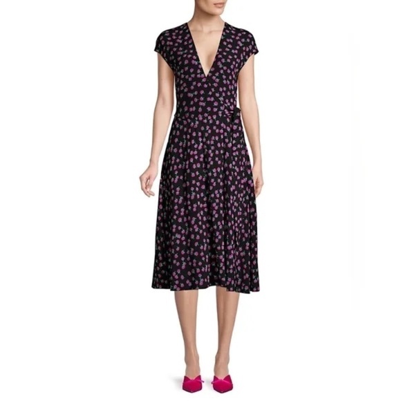 Diane von Furstenberg Goldie Dandelion Swirling Berry Black 2 Midi Dress - Picture 2 of 10